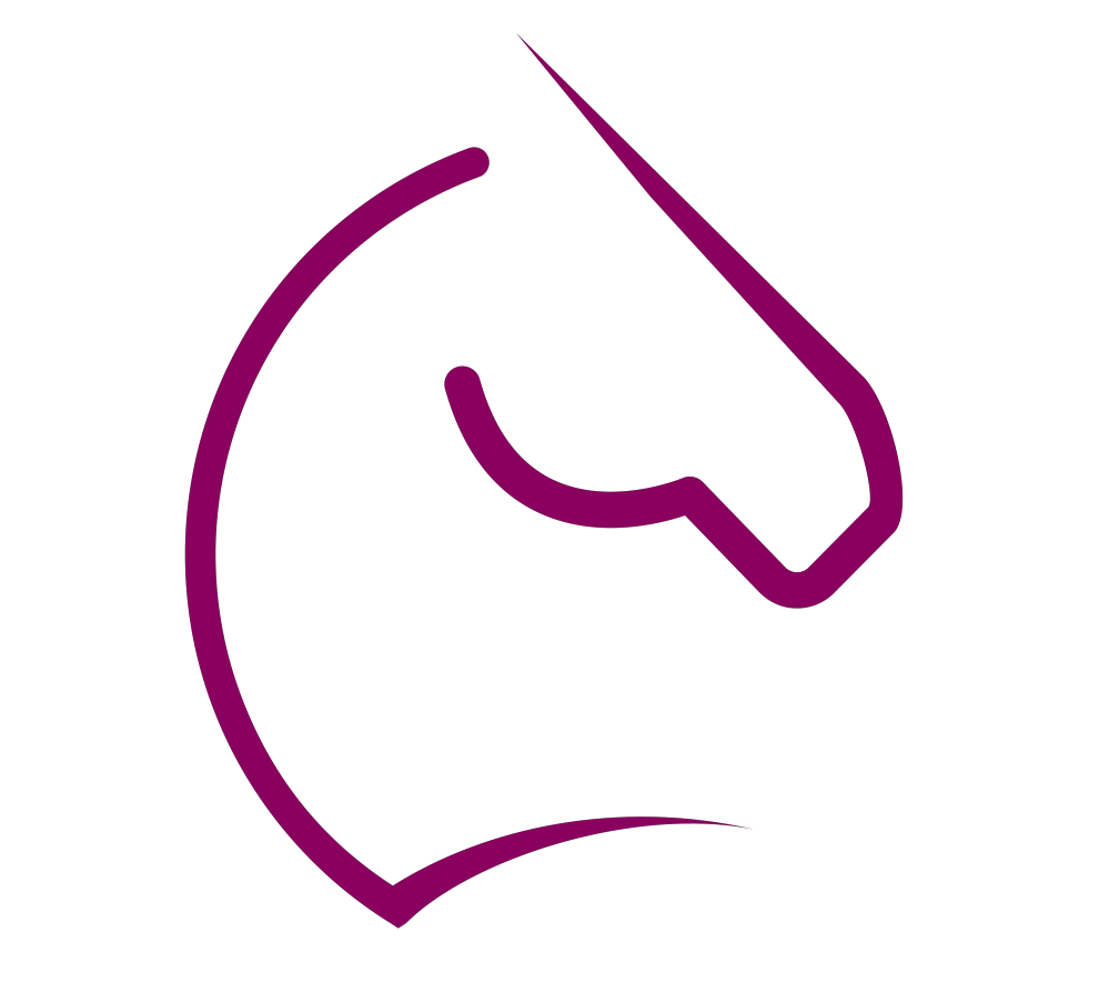 Logo de la marque Lorane. L'image représente le contour en trait violet de la tête d'un cheval ainsi que son encolure.